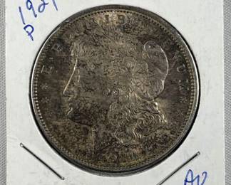 1921 Morgan Silver Dollar, US $1, AU Toned