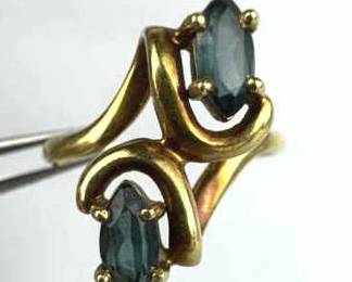 18K Yellow Gold & Blue/Green Gemstone Ring