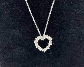14K White Gold & Diamond Open Heart Pendant
