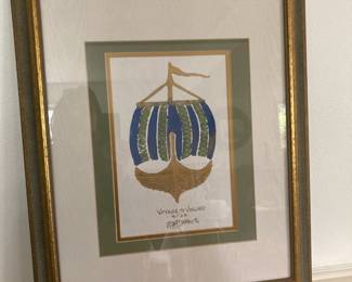 1997 Linocut Print "Voyage to Vinland" by E.W.P.