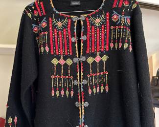 Vrikke Black Wool Embroidered Norwegian Cardigan Sweater
