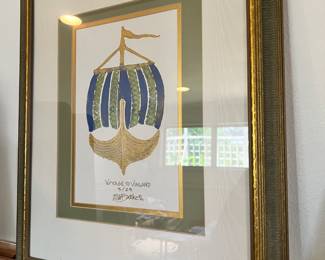 1997 Linocut Print "Voyage to Vinland" by E.W.P.