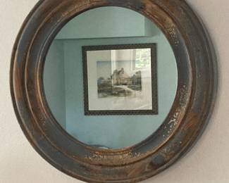 Rustic Brown Round Wall Mirror