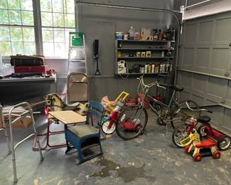 Bike, desk, misc garage 