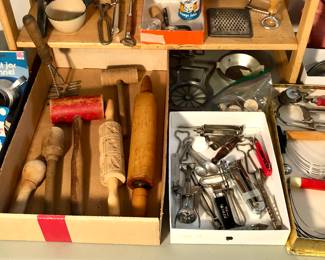 Lots of vintage kitchen utensils