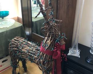 One of a pair of twig reindeer - with lights! (52” tall)