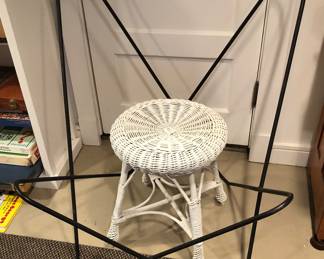 Vintage butterfly chair frame, wicker stool