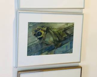 Gargoyle watercolors by Joanne Bonsteel, framed size approx. 12” x 16”