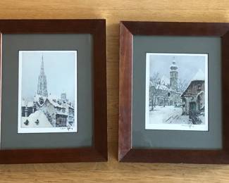 Pair of etchings by Hans Figura (Austria 1898 - 1978), framed size 9” x 12”