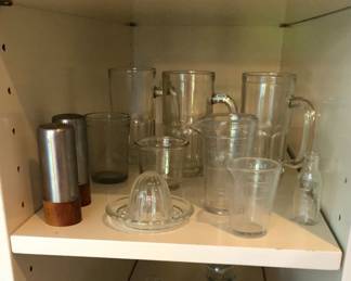 Mod S&P set, glass measurers & beer mugs, sugar dispensers
