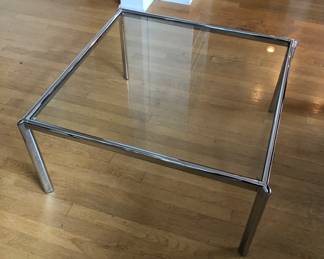 Glass & chrome square coffee table (31.5” square, 15.5” high)
