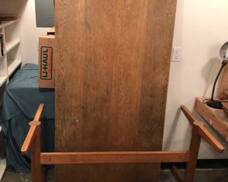 Oak trestle table (with top off) - we have 2 alike! Assembled it’s 71”L, 35.5”D, 28”H. Great as a dining table or work table. 