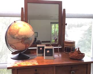 Mirror on dresser + Replogle globe 