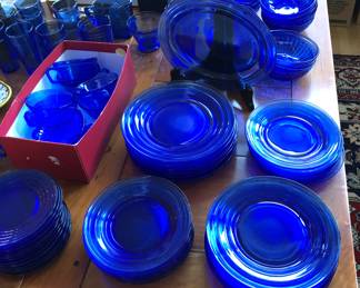 Hazel Atlas Moderntone cobalt glass plates & cups