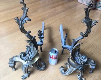 Pair of Art Nouveau andirons (20”H, 23”L)