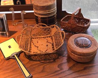 Art Deco hand mirror, cute baskets