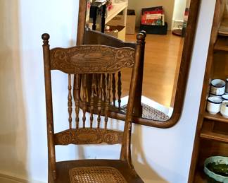 Oak chair with cane seat (mirror is SOLD)