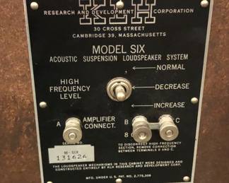 Metal tag on one KLH speaker - note that the address has a 2-digit zip code (that dates them to before 1964)