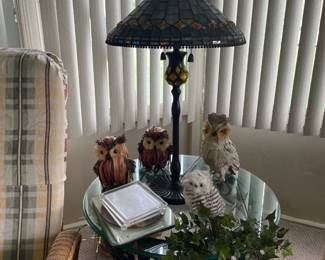 . . . cute accent table, owls, and table lamp