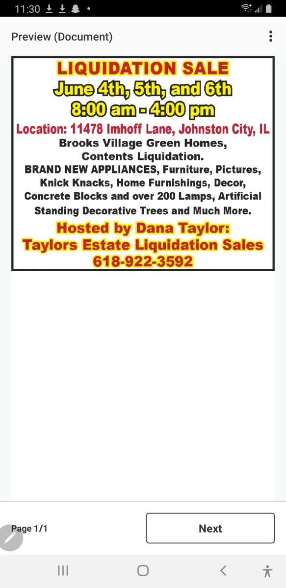 Taylors Estate Liquidation Sales in Johnston City, IL starts on 6/4/2024