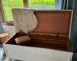 Cedar chest 
Double wedding ring quilt