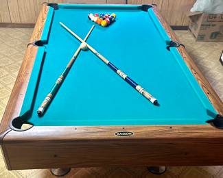 KASSON 7’ Pool / Billiards 2 pc Slate Table; total size 51”w x 90”l x 30”h $450 includes pool cues, balls, stand…