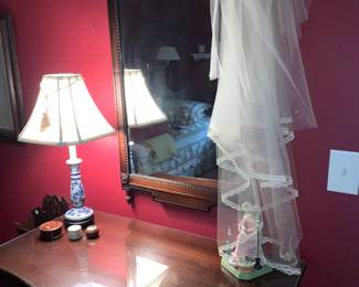 Vintage Dresser with Matching Mirror, Vintage Wedding Veil