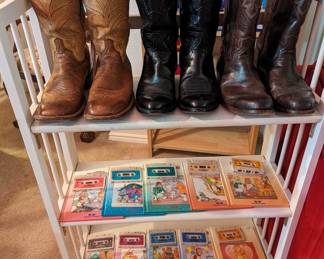 Lucchese boots, men's, Teddy Ruxpin books and cassettes