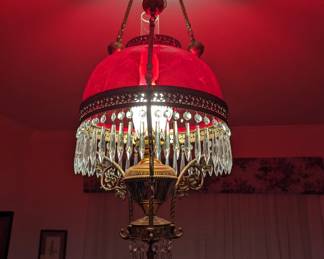 Vintage chandelier with red and optional white shades