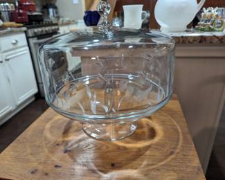 Crystal Clear cake stand with etched cover