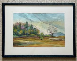 Emma Lou Martin 25"x 19" Coming Home to Roost watercolor