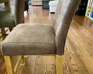 Marble Top Counter Height 54" Square Dining Table and 8 Counter Height Upholstered Stools