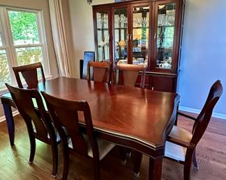 Dining Table and 6 Chairs with 1 Leaf, Custom Covers and China Cabinet 