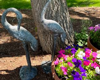 We have a Great Selection of Beautiful Potted Flowers, Shepherd Hooks, Bird Bath and Planters.
