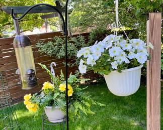 We have a Great Selection of Beautiful Potted Flowers, Shepherd Hooks, Bird Bath and Planters.