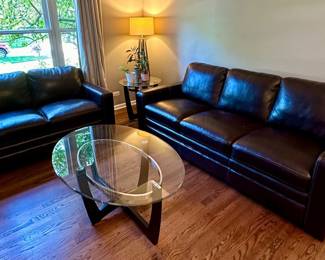 Beautiful Leather Sofa and Matching Loveseat with a set of 3 Matching Occasional Tables.