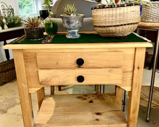 Small island/cart on wheels, Aloe plants, Woven basket