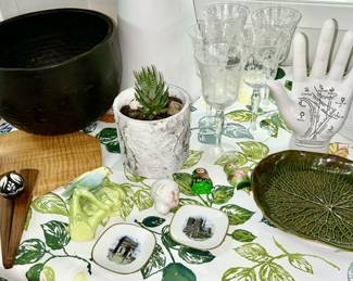 Collectible glass stems, art pottery, planters, etc.