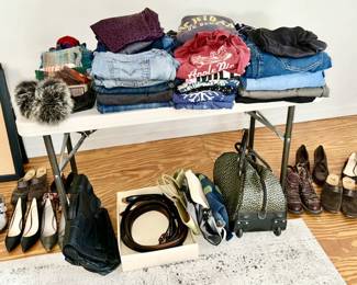 Name brand Clothing, shoes, belts, XOXO bag, misc. purses