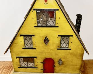 vintage handcrafted Wooden dollhouse, front view