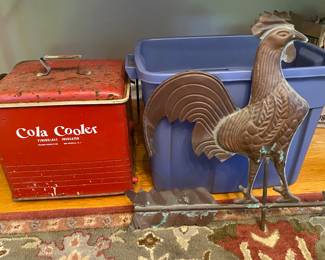 Cola cooler and rooster weathervane top