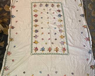 Hand embroidered table cloth