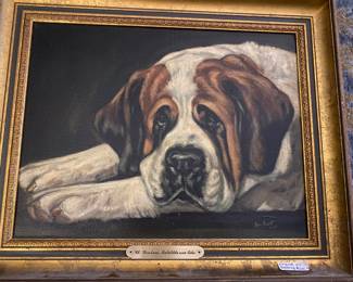 Vintage Saint Bernard oil painting