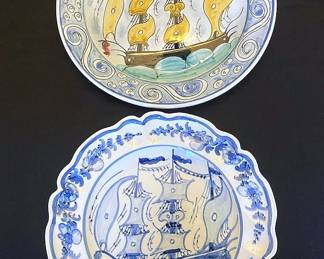 K.N. Skyros Greek Pottery Wall Hanging Plates With Ships 