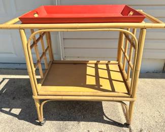 Vintage Orange and Yellow Bamboo Bar Cart