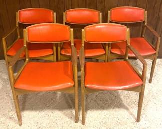 Five MCM Orange Cushioned Chairs 