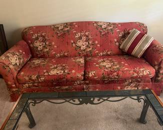Sofa & glass coffee table 
