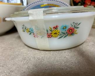 Vintage Fire King Flowered casserole dish with  lid