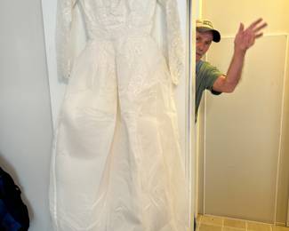 Full picture of wedding dress and our model Jerry🤪