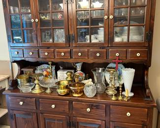 Large china hutch filled with great set of dishes & many more collectibles